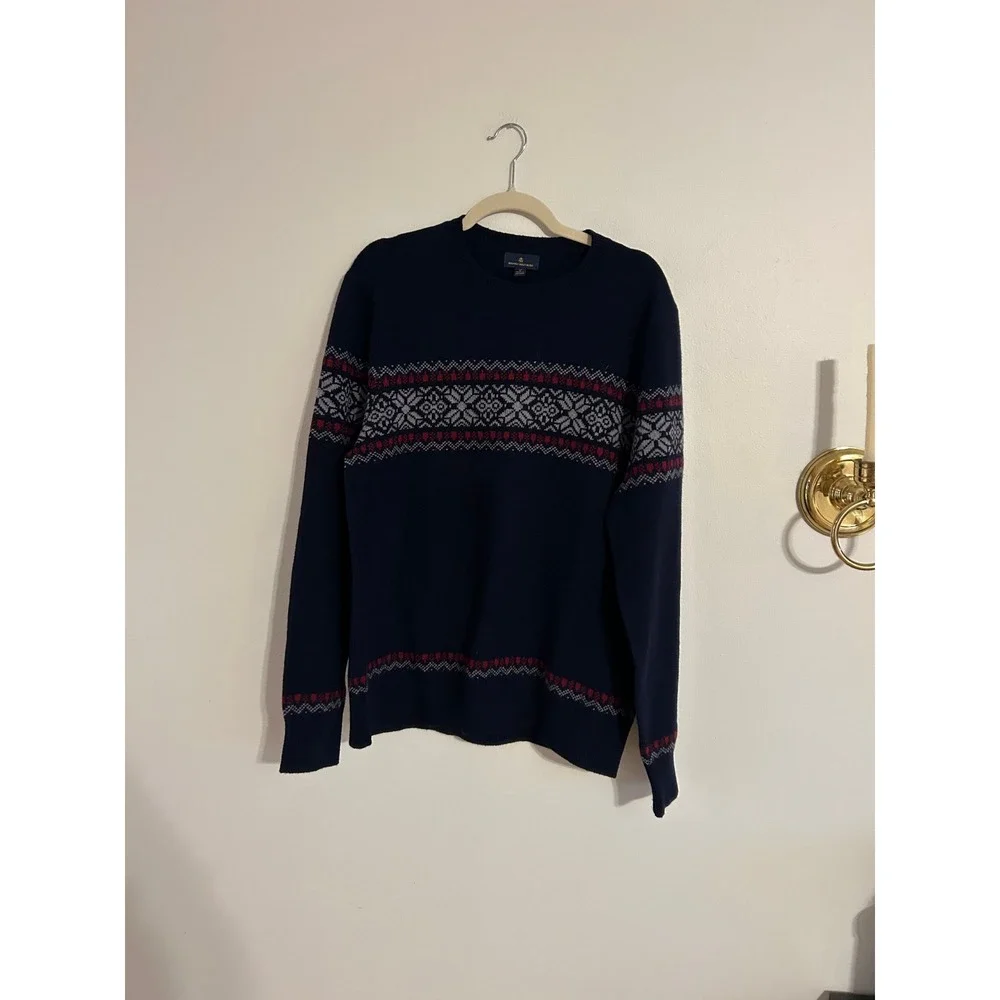 Brooks Brothers Men's Navy Fair Isle Pattern‎ Crew Neck Sweater Size L